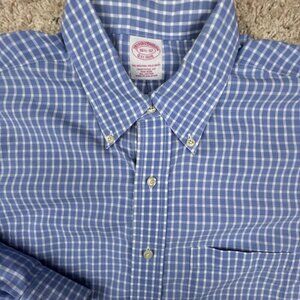 Brooks Brothers Blue White Check Long Sleeve Button Up Shirt Men 16.5 32 Adult